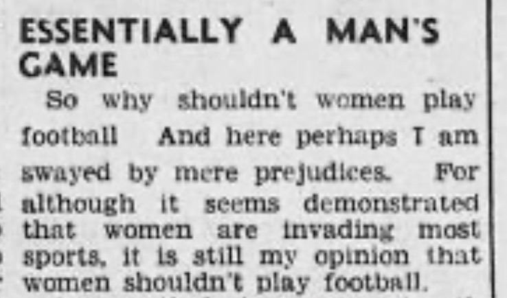 1950 Evening News and Star clipping arguing football was essentially a man's game.