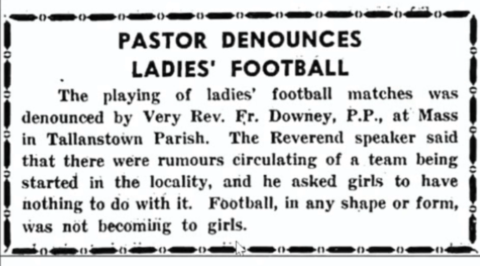 1960 Drogheda Independent clipping titled Pastor Denounces Ladies' Football.